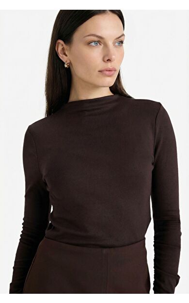 DeFacto Slim Fit Dar Kesim Yarım Balıkçı Yaka Ribana Uzun Kollu Tişört