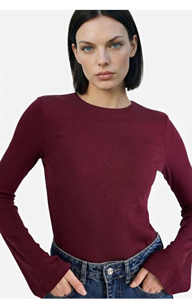 DeFacto Slim Fit Dar Kesim Bisiklet Yaka Fitilli Kaşkorse Uzun Kollu Tişört