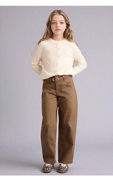 Baggy Fıt Geniş Paça Gabardin Pantolon Kız Çocuk