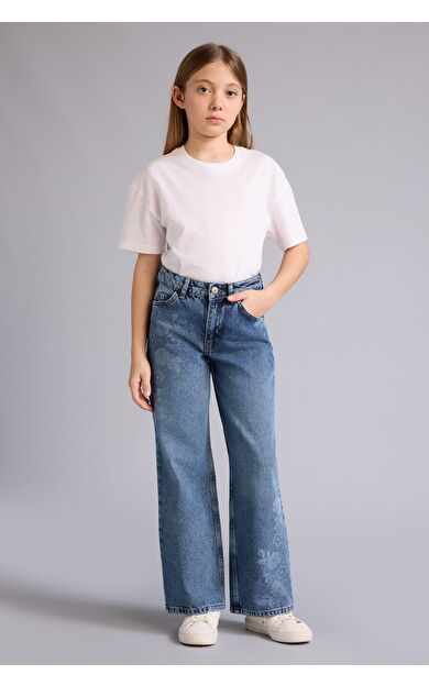 DeFacto Kız Çocuk Straight Wide Geniş Paça Jean Pantolon