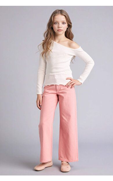 Wıde Leg Geniş Paça Gabardin Pantolon Kız Çocuk