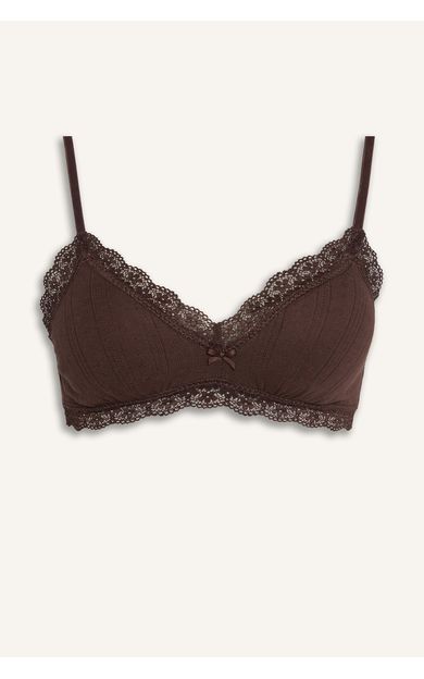 DeFacto %100 Pamuk Dantel Detaylı Çıkarılabilir Kap Çıkarılabilir Pedli Balensiz Açık Bralet