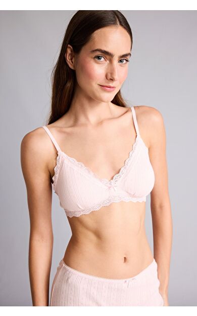 DeFacto Dantel Detaylı Çıkarılabilir Kap Çıkarılabilir Pedli Balensiz Açık Pembe Bralet