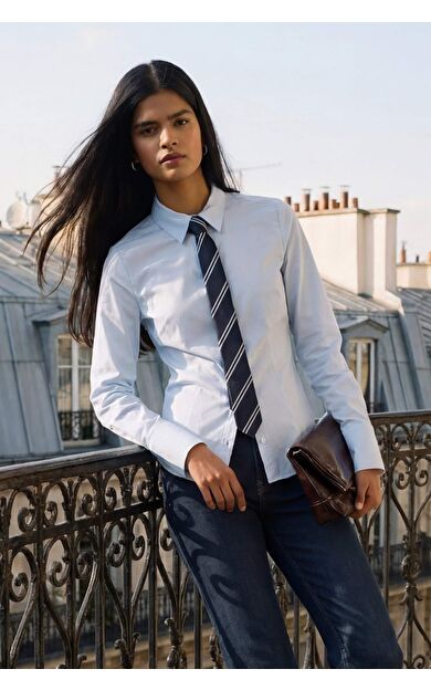 Fitted Gömlek Yaka Poplin Uzun Kollu Gömlek