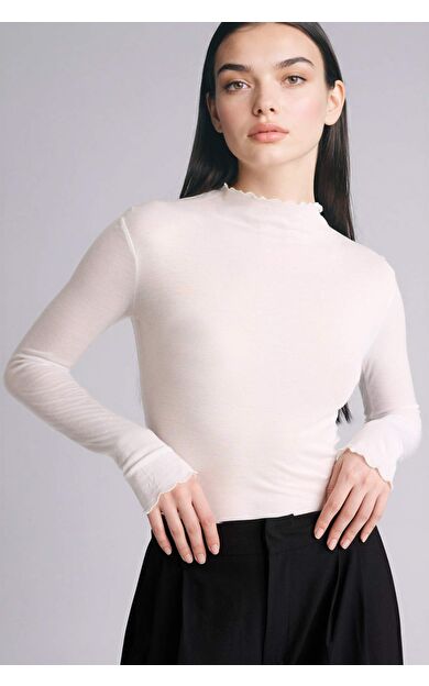 Slım Fıt Yarım Balıkçı Yaka Ribana Uzun Kollu Tişört