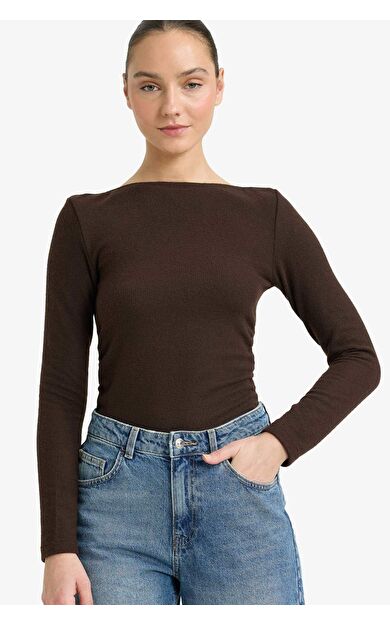 Slim Fit Dar Kesim Yarım Balıkçı Yaka Uzun Kollu Tişört