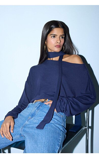 Loose Fit Kayık Yaka Uzun Kollu Tişört