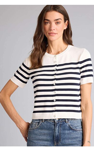 DeFacto Regular Fıt Bisiklet Yaka Çizgili Hırka