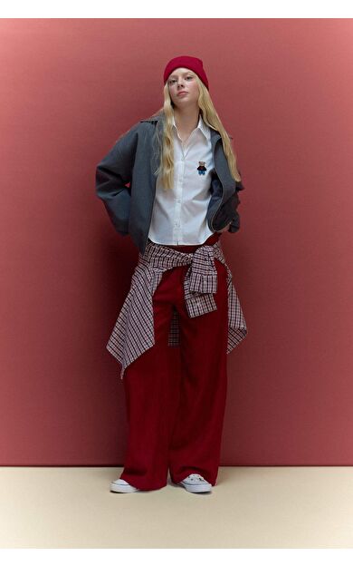 Wide Leg Çift Cepli Standart Boy Kadife Pantolon