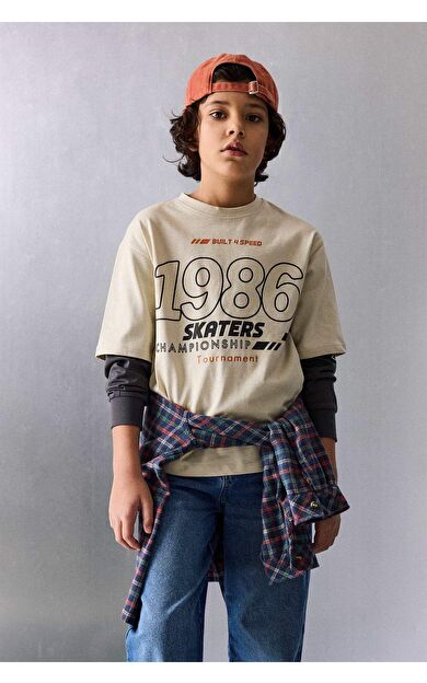 Oversıze Geniş Kalıp Bisiklet Yaka Uzun Kollu Tişört Erkek Çocuk