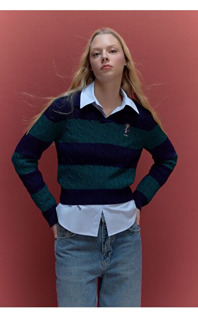 DeFacto Regular Fit Polo Yaka Çizgili Kazak