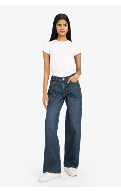 Düşük Bel Uzun Jean Yıkamalı Pantolon