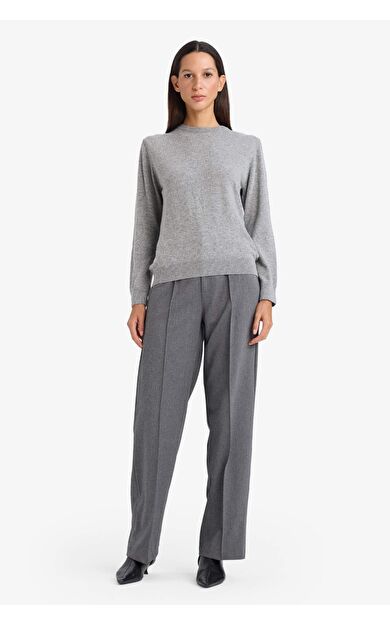 Straight Fit Yüksek Bel Düz Paça Twill Pantolon