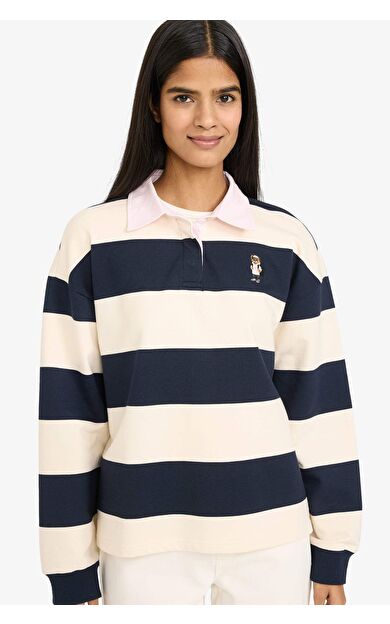 Loose Fit Polo Yaka Sweatshirt Kumaşı Sweatshirt