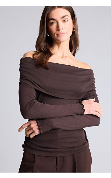 DeFacto Slim Fit Omzu Açık Ribana Tişört