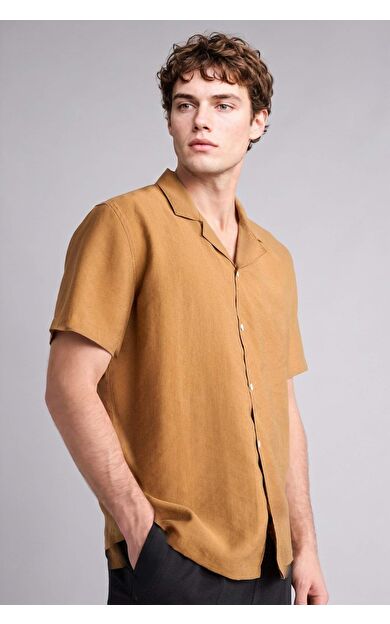 DeFacto Regular Fıt Polo Yaka Tencel Kısa Kollu Gömlek