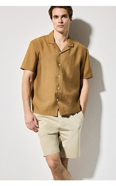 DeFacto Regular Fıt Polo Yaka Tencel Kısa Kollu Gömlek