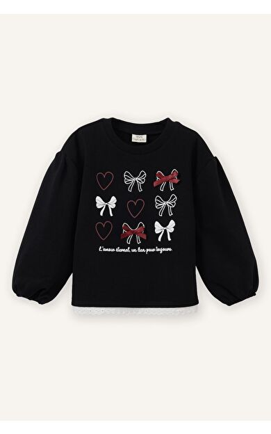 DeFacto Oversıze Bisiklet Yaka Kalp Desenli Kalın Sweatshirt Kumaşı Sweatshirt Kız Bebek
