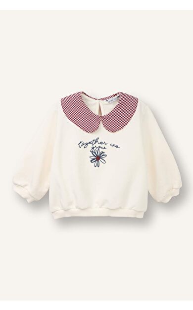 Regular Fıt Büyük Yaka Floral Kalın Sweatshirt Kumaşı Sweatshirt Kız Bebek