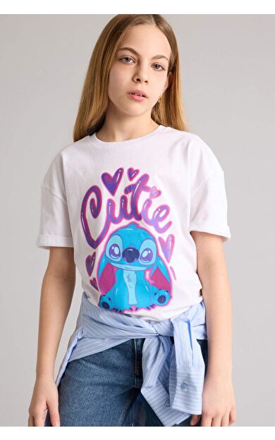 Dısney Lılo & Stıtch Relax Fıt Bisiklet Yaka Kısa Kollu Tişört Kız Çocuk