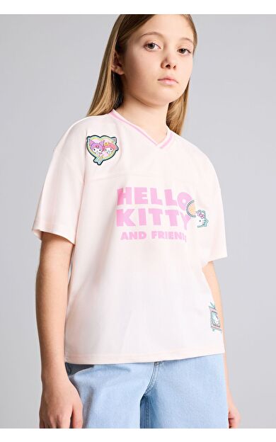 DeFacto Hello Kitty  Oversıze V Yaka Kısa Kollu Tişört Kız Çocuk