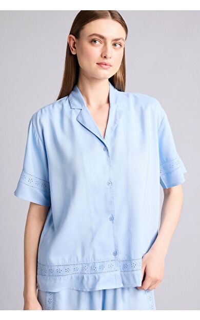 DeFacto Regular Fıt Pijama Yaka Dokuma Üst