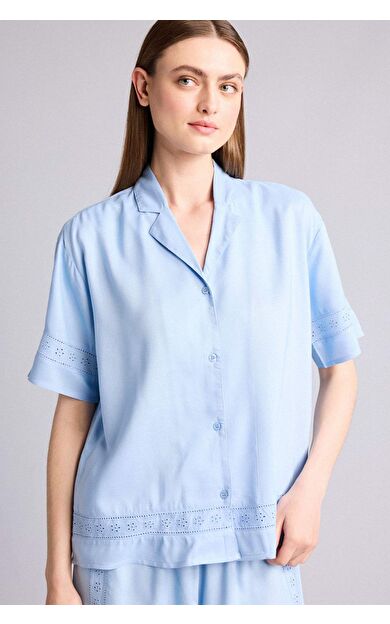 DeFacto Regular Fıt Pijama Yaka Dokuma Üst