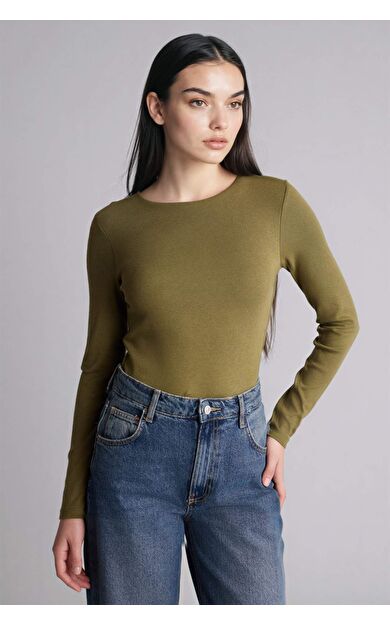 Slım Fıt Bisiklet Yaka Basıc Düz Modal Uzun Kollu Tişört