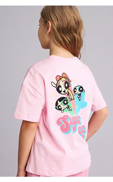 DeFacto PowerPuff Gırls Oversıze Bisiklet Yaka Kısa Kollu Tişört Kız Çocuk