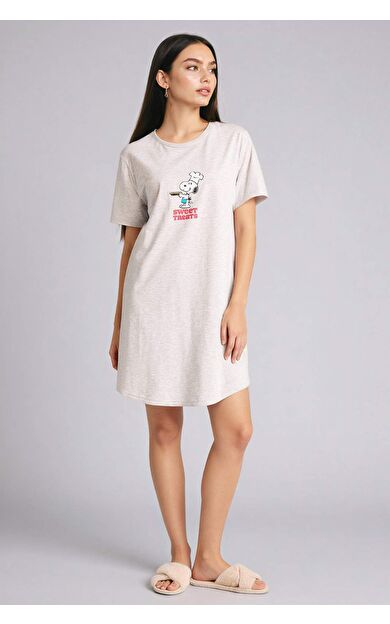 Snoopy Regular Fıt Bisiklet Yaka Kısa Kollu Elbise