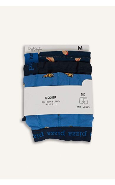 Regular Fıt Yiyecek Baskılı 3'lü Boxer