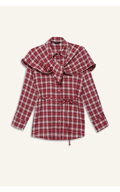 Regular Fit Kareli Gofre Dokulu Uzun Kollu Tunik