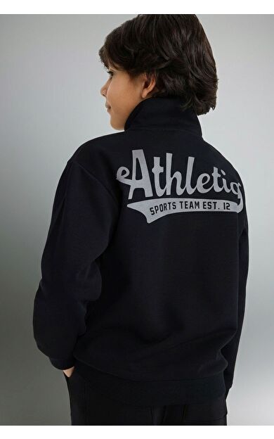 DeFacto Erkek Çocuk Regular Fit Fermuarlı Dik Yaka Baskılı Sweatshirt