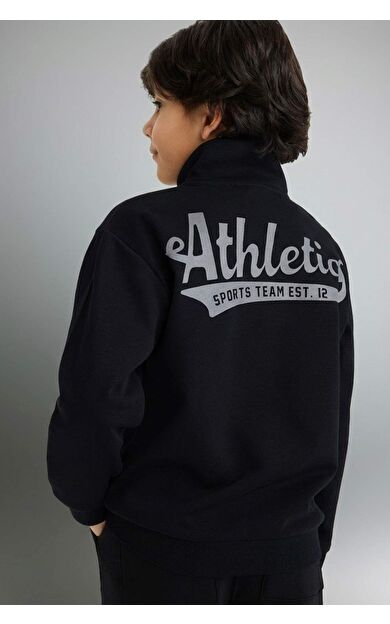 Erkek Çocuk Regular Fit Fermuarlı Dik Yaka Baskılı Sweatshirt