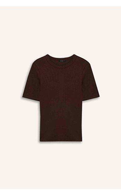 Slım Fıt Dar Kesim Bisiklet Yaka Basıc Düz Fitilli Kaşkorse Kısa Kollu Tişört