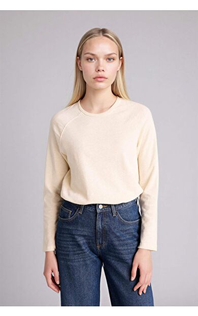 Regular Fıt Bisiklet Yaka Basıc Düz Uzun Kollu Tişört