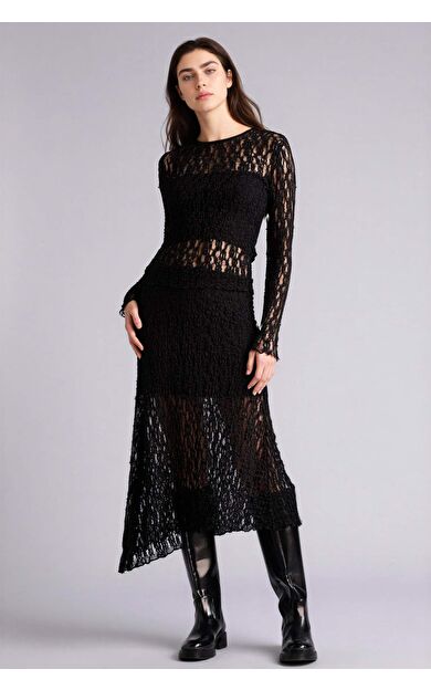 Asimetrik Normal Bel Penye Astar Dantel Midi Etek