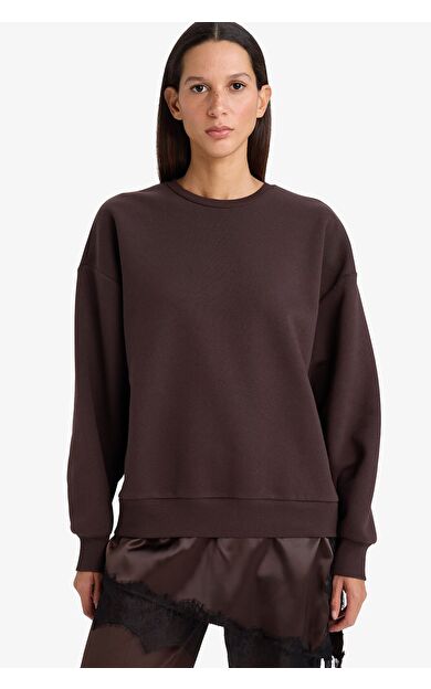 DeFacto Relax Fit Bisiklet Yaka Etek Ucu Dantel Detaylı Sweatshirt