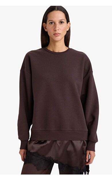 Relax Fit Bisiklet Yaka Etek Ucu Dantel Detaylı Sweatshirt