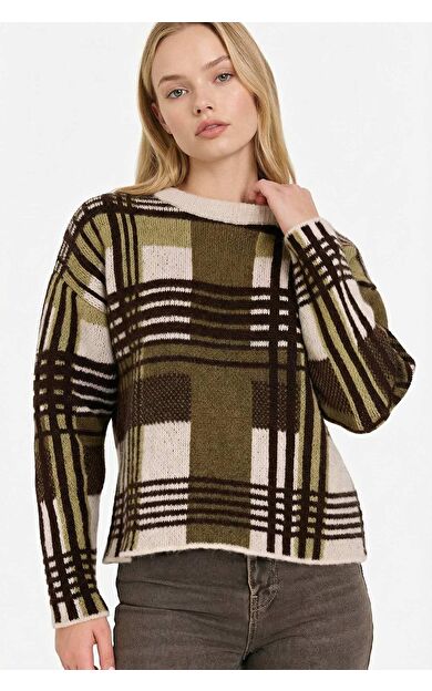 Regular Fit Bisiklet Yaka Desenli Kazak