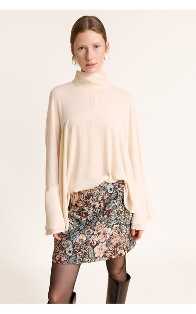 DeFacto Fashion Fit Dik Yaka Krep Uzun Kollu Bluz