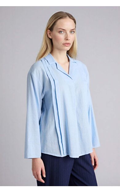 DeFacto Relax Fıt Gömlek Yaka Uzun Kollu Bluz