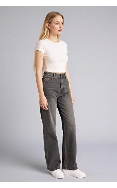 90's Wıde Leg Yüksek Bel Uzun Jean Yıkamalı Pantolon