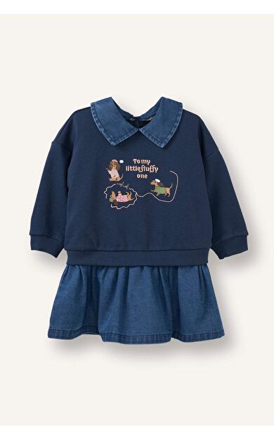 İşlemeli Uzun Kollu Elbise Kız Bebek