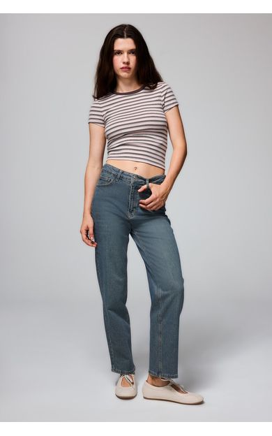 DeFacto Comfort Straıght Normal Bel Bilek Boy Jean Yıkamalı Pantolon Mavi G8878AX26AUNM28
