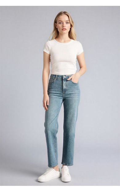 DeFacto Comfort Straıght Normal Bel Bilek Boy Jean Yıkamalı Pantolon Mavi G8878AX26SPNM28