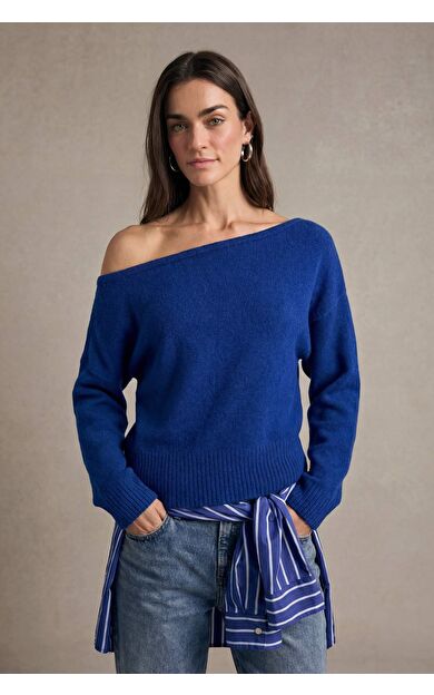 Regular Fıt Açık Omuz Triko Kazak