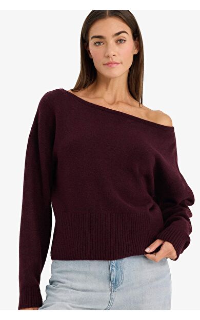 Regular Fıt Açık Omuz Triko Kazak