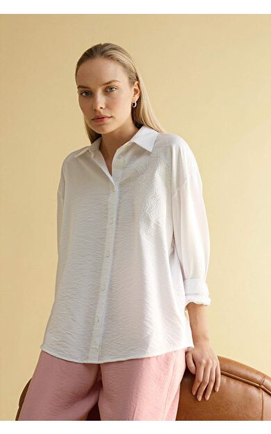 DeFacto Relax Fıt Gömlek Yaka Uzun Kollu Gömlek