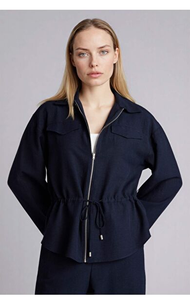 DeFacto Relax Fıt Gömlek Yaka Keten Karışımlı Uzun Kollu Gömlek